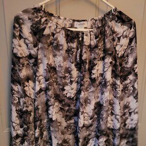 Beautiful Gray and White Floral Long Sleeve Peasant Style Top Misses Small